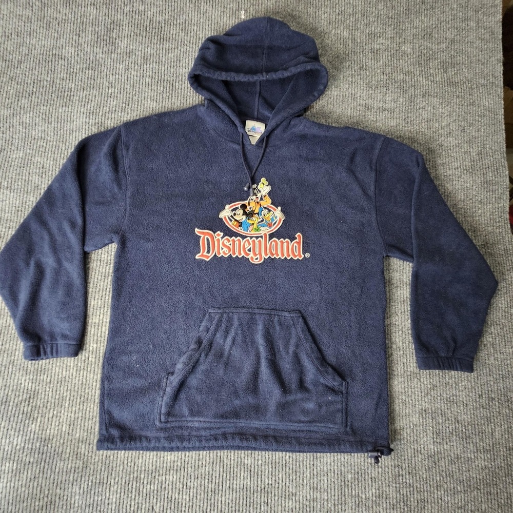 VTG Disneyland Resort Hoodie Mens Large Navy Fleece Pullover Mickey Goofy Donald
